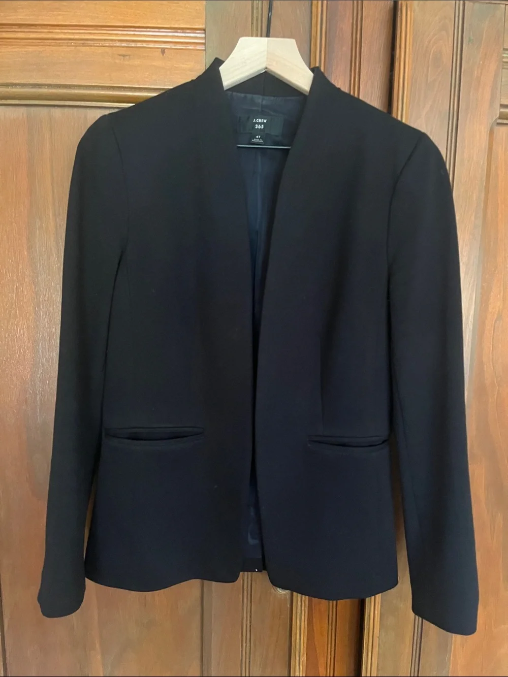 J. Crew Women's Black Collarless Open-Front Blazer Jacket